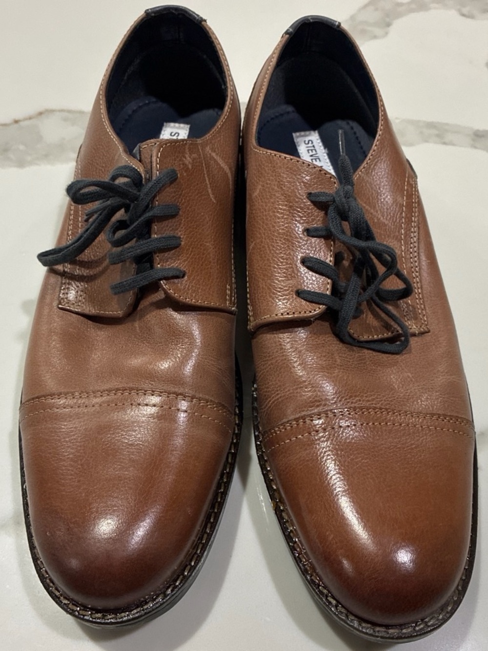 Steve Madden Men's Brown Leather Cap-Toe Oxfords with Black Laces